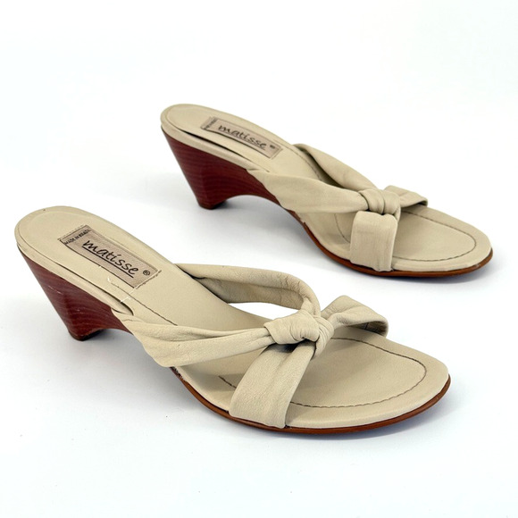 Matisse Leather Heeled Sandals Sz 7.5 Made in Brazil Y2K Retro Cone Kitten Heel - Picture 1 of 10